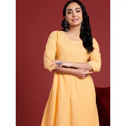 Anouk Women Striped Regular Sequinned Pure Cotton Kurta with Trousers-picture-13