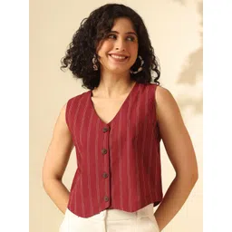 Anouk Women Striped Self Design Cotton Shirt Style Top-picture-26