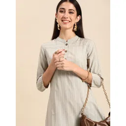 Anouk Women Striped Thread Work Kurta With Trousers-picture-37