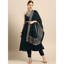Anouk Women Teal Blue Ethnic Motifs Embroidered Kurta with Trousers & Dupatta-picture-40