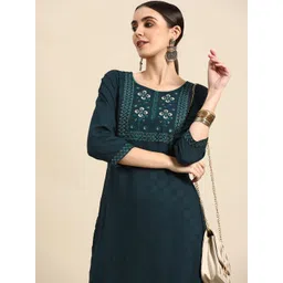 Anouk Women Teal Green Ethnic Motifs Yoke Design Kurta-picture-35