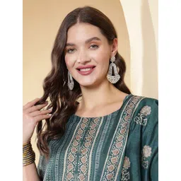 Anouk Women Teal Printed Polyester Straight Kurta & Trousers With Dupatta-picture-12