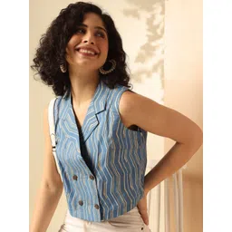 Anouk Women Vertical Striped Lapel Collar Cotton Top-picture-22