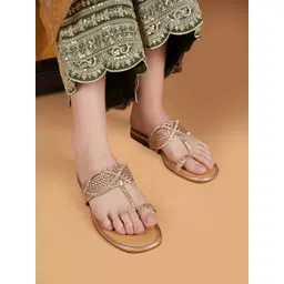Anouk Women Woven Design One Toe Flats with Ethnic - Embellished-picture-22