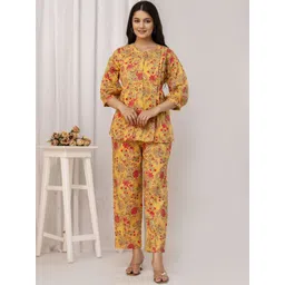 Anouk Women Yellow Printed Pure Cotton Shirt & Trousers Co-Ords-picture-33