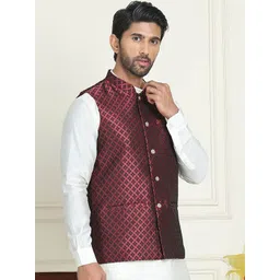 Anouk Woven Design Mandarin Collar Neck Nehru Jacket-picture-17