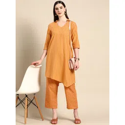 Anouk X Kaamkaaj Women Striped Pure Cotton Kurta with Trousers-picture-24