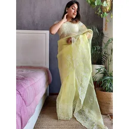 Anouk Yellow Floral Embroidered Organza Saree-picture-23