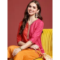 Anouk Zari Detail Striped Regular Straight Kurta-picture-28