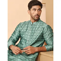 anouk mirage Anouk Rustic Men Floral Printed Festive Silk Straight Kurta-picture-20