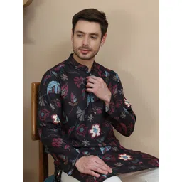 anouk mirage Anouk Rustic Men Floral Printed Mandarin Collar Cotton Kurta-picture-29