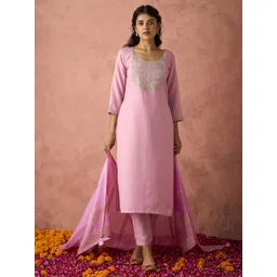 Anouk Mirage Ethnic Motifs Embroidered Thread Work Kurta with Trousers & With Dupatta-picture-35