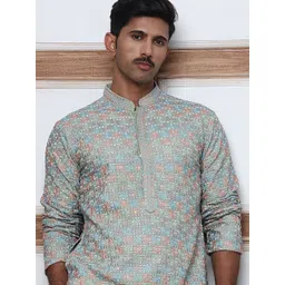 Anouk Mirage Men Geometric Embroidered Chikankari Kurta-picture-12