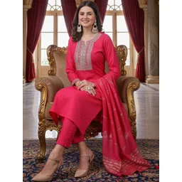 Anouk Mirage Women Ethnic Motifs Embroidered Regular Thread Work Kurta with Trousers & With Dupatta-picture-20
