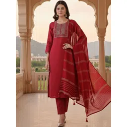 Anouk Mirage Women Ethnic Motifs Embroidered Regular Thread Work Kurta with Trousers & With Dupatta image 5