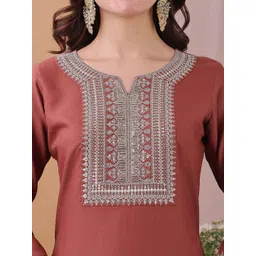 Anouk Mirage Women Ethnic Motifs Embroidered Regular Thread Work Kurta with Trousers & With Dupatta image 2