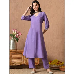 Anouk Mirage Women Ethnic Motifs Embroidered Regular Thread Work Pure Cotton Kurta with Trousers & With-picture-33