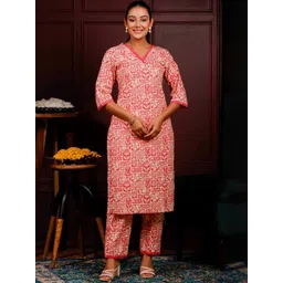 Anouk Mirage Women Ethnic Motifs Printed V-Neck Pure Cotton Straight Kurta With Trousers-picture-34