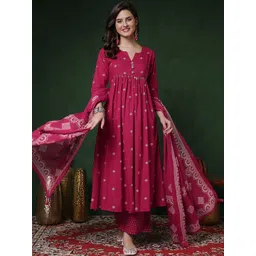 Anouk Mirage Women Printed Panelled Thread Work Kurta with Palazzos & With Dupatta-picture-15