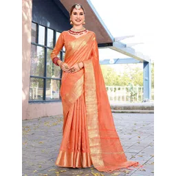 anouk rustic Anouk Orange Solid Zari Organza Saree-picture-13