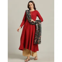 anouk rustic Anouk Round Neck Long Sleeves Anarkali Kurta With Georgette Dupatta-picture-26