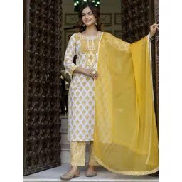 anouk rustic Anouk Women Ethnic Motifs Embroidered Aari Work Pure Cotton Kurta with Pyjamas & Dupatta-picture-10