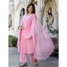 anouk rustic Anouk Women Ethnic Motifs Embroidered Regular Kantha Work Pure Cotton Kurta Sets-picture-26