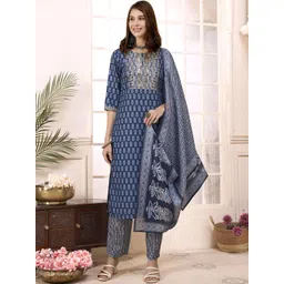 anouk rustic Anouk Women Floral Printed Regular Sequinned Kurta with Trousers & With Dupatta-picture-10