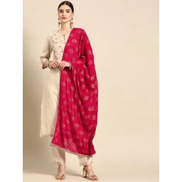 anouk rustic Anouk Women Off White & Pink Ethnic Motifs Yoke Design Kurta with Trousers & With Dupatta-picture-23