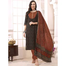 anouk rustic Anouk Women Printed Regular Kurta with Trousers & With Dupatta-picture-19