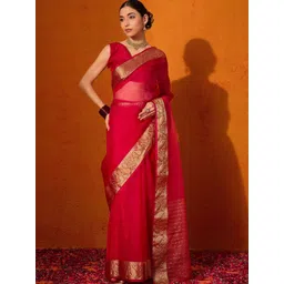 anouk rustic Anouk  Woven Design Zari Organza Saree with Matching Blouse-picture-19