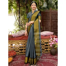 anouk rustic Anouk Zari Geometric Printed Banarasi Saree-picture-11