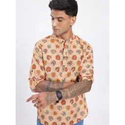 Anouk Rustic Band Collar Ethnic Motifs Printed Roll-Up Sleeves Kurta-picture-40