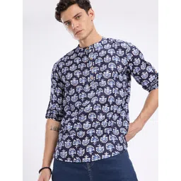 Anouk Rustic Band Collar Indie-Floral Printed Roll-Up Sleeves Kurta-picture-40