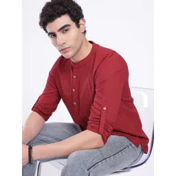 Anouk Rustic Band Collar Roll-Up Sleeves Kurta-picture-13