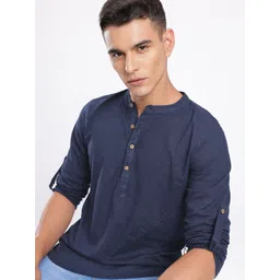 Anouk Rustic Band Collar Woven Design Roll-Up Sleeves Kurta-picture-26