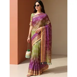 Anouk Rustic Bandhani Dyed Zari Linen Bandhani Saree-picture-31