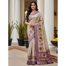 Anouk Rustic Ethnic Motifs Embroidered Linen Blend Tussar Saree-picture-24