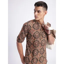 Anouk Rustic Ethnic Motifs Printed Band Collar Roll-Up Sleeves Kurta-picture-38