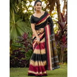 Anouk Rustic Ethnic Motifs Silk Blend Block Print Saree-picture-29