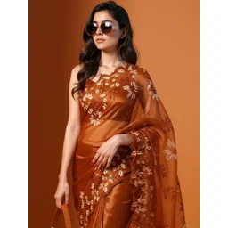 Anouk Rustic Floral Embroidered Organza Saree With Blouse Piece-picture-28