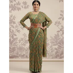 Anouk Rustic Floral Poly Georgette Designer Bagru Saree-picture-20