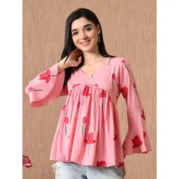 Anouk Rustic Floral Print Bell Sleeve Empire Top-picture-20