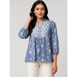 Anouk Rustic Floral Print Mandarin Collar Cotton Top-picture-33