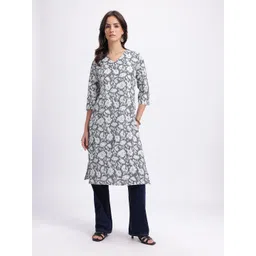 Anouk Rustic Floral Printed Pure Cotton V-Neck Straight Kurta image 4