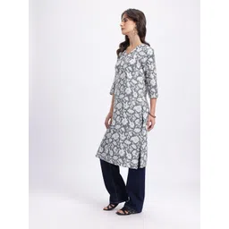 Anouk Rustic Floral Printed Pure Cotton V-Neck Straight Kurta image 5