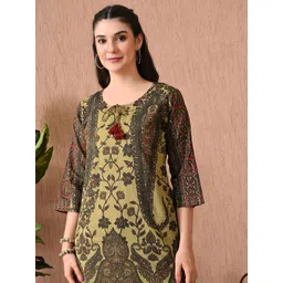 Anouk Rustic Floral Printed Tie Up Neck Pure Cotton Straight Kurta-picture-31