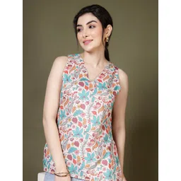 Anouk Rustic Floral Printed V-Neck Pure Crepe Kurti-picture-22