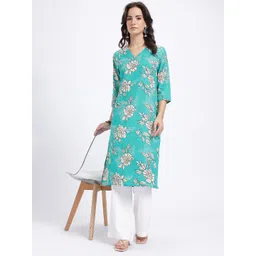 Anouk Rustic Floral Printed V-Neck Straight Kurta-picture-37