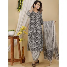 Anouk Rustic Floral Printed V-Neck Straight Kurta with Trousers & Dupatta-picture-33